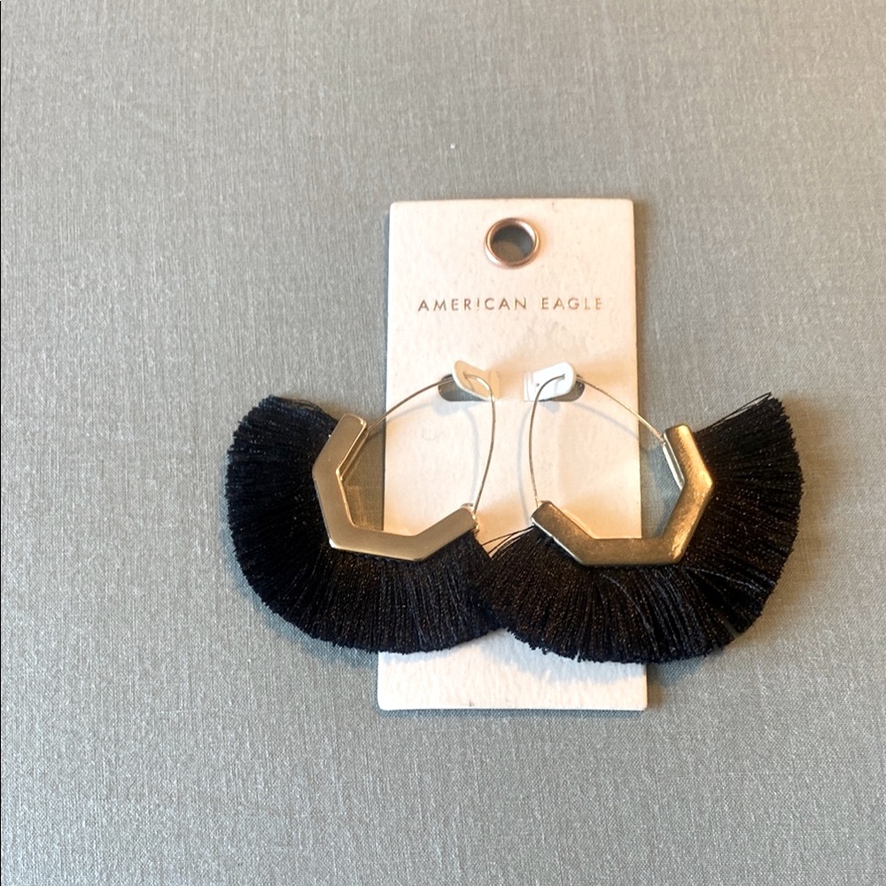 American Eagle Black and Gold Fringe Hoop Earrings